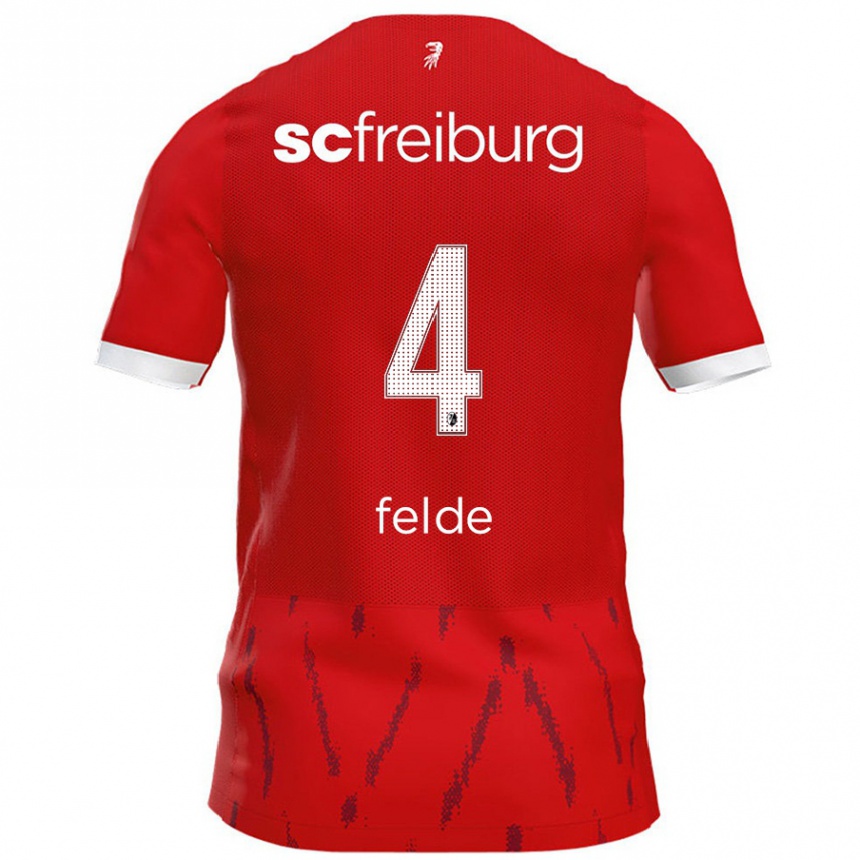 Men Football Meret Felde #4 Red Home Jersey 2024/25 T-Shirt Uk