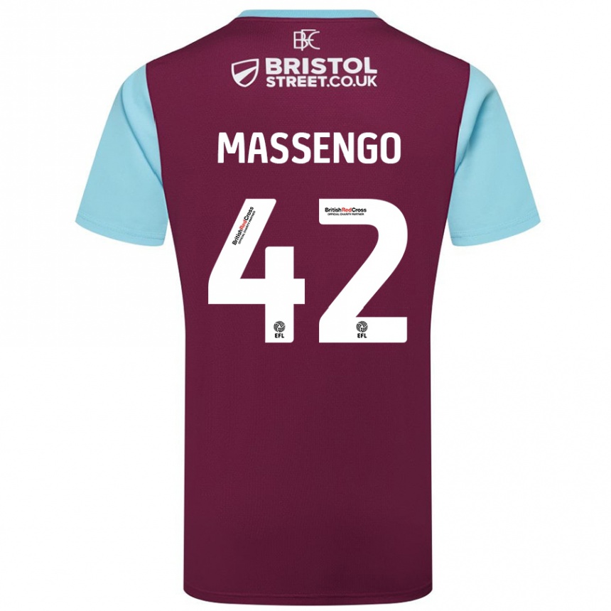 Men Football Han-Noah Massengo #42 Burgundy Sky Blue Home Jersey 2024/25 T-Shirt Uk