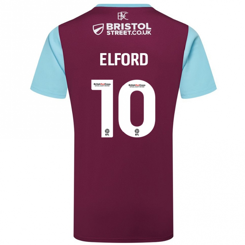 Men Football Laura Elford #10 Burgundy Sky Blue Home Jersey 2024/25 T-Shirt Uk