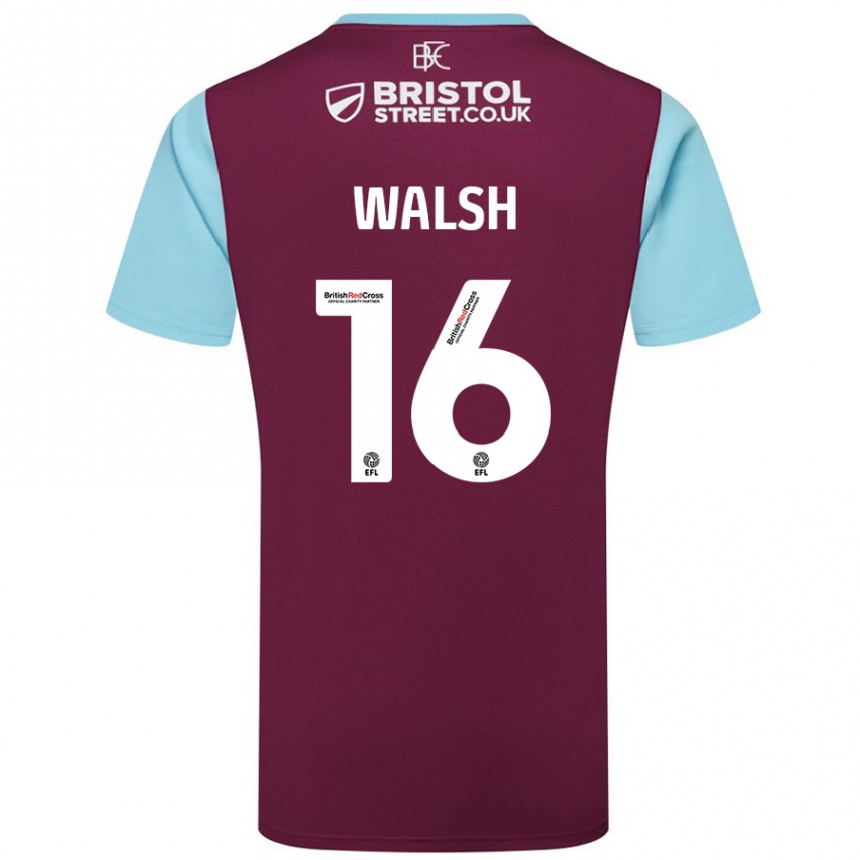 Men Football Lucy Walsh #16 Burgundy Sky Blue Home Jersey 2024/25 T-Shirt Uk