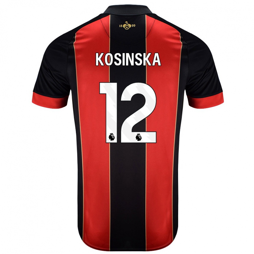 Men Football Daniela Kosinska #12 Red Black Home Jersey 2024/25 T-Shirt Uk