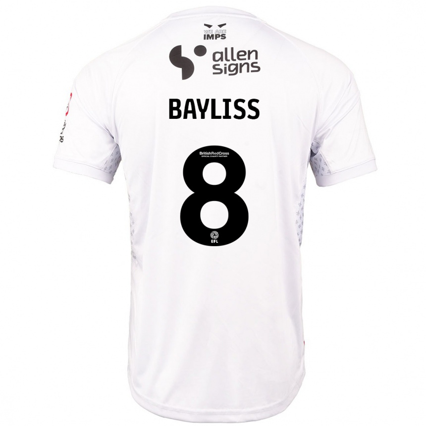 Men Football Tom Bayliss #8 Red White Away Jersey 2024/25 T-Shirt Uk