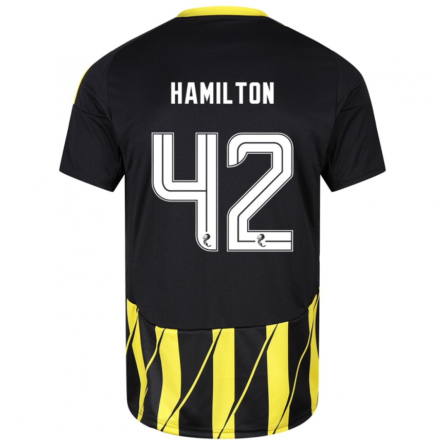 Men Football Brendan Hamilton #42 Black Yellow Away Jersey 2024/25 T-Shirt Uk