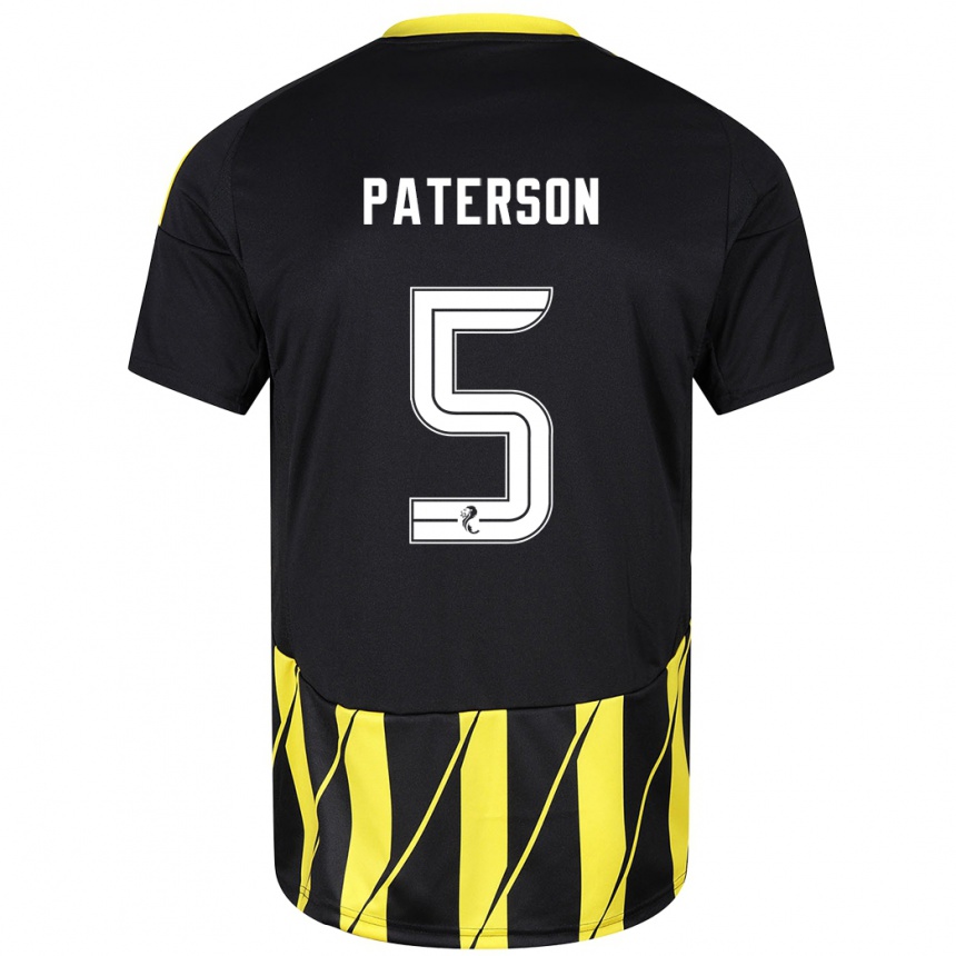 Men Football Donna Paterson #5 Black Yellow Away Jersey 2024/25 T-Shirt Uk