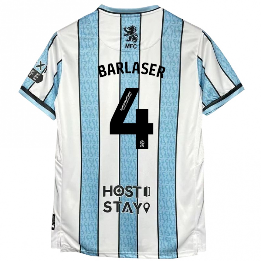 Men Football Dan Barlaser #4 White Blue Away Jersey 2024/25 T-Shirt Uk