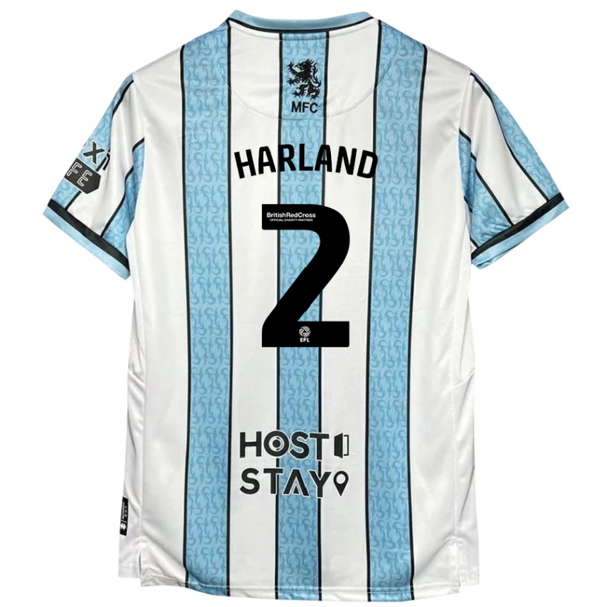 Men Football Jane Harland #2 White Blue Away Jersey 2024/25 T-Shirt Uk