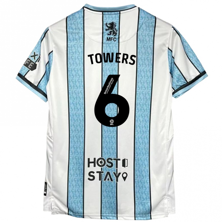 Men Football Abby Towers #6 White Blue Away Jersey 2024/25 T-Shirt Uk