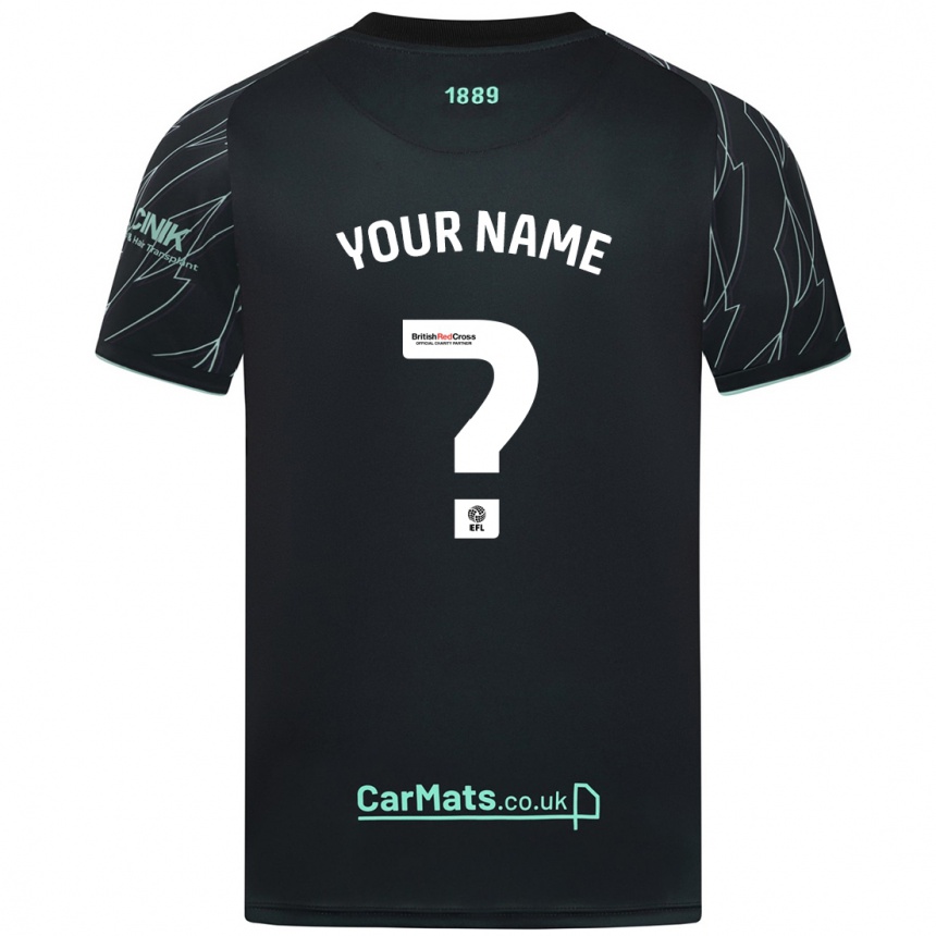 Men Football Your Name #0 Black Green Away Jersey 2024/25 T-Shirt Uk