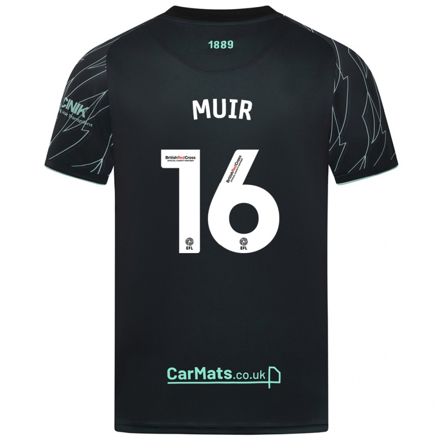 Men Football Chene Muir #16 Black Green Away Jersey 2024/25 T-Shirt Uk