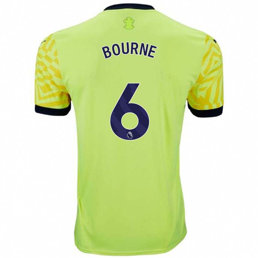 Men Football Tara Bourne #6 Yellow Away Jersey 2024/25 T-Shirt Uk