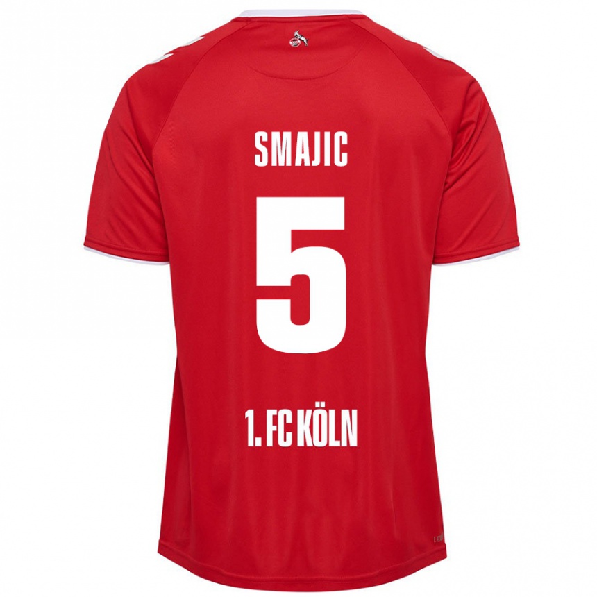 Men Football Rijad Smajic #5 Red White Away Jersey 2024/25 T-Shirt Uk