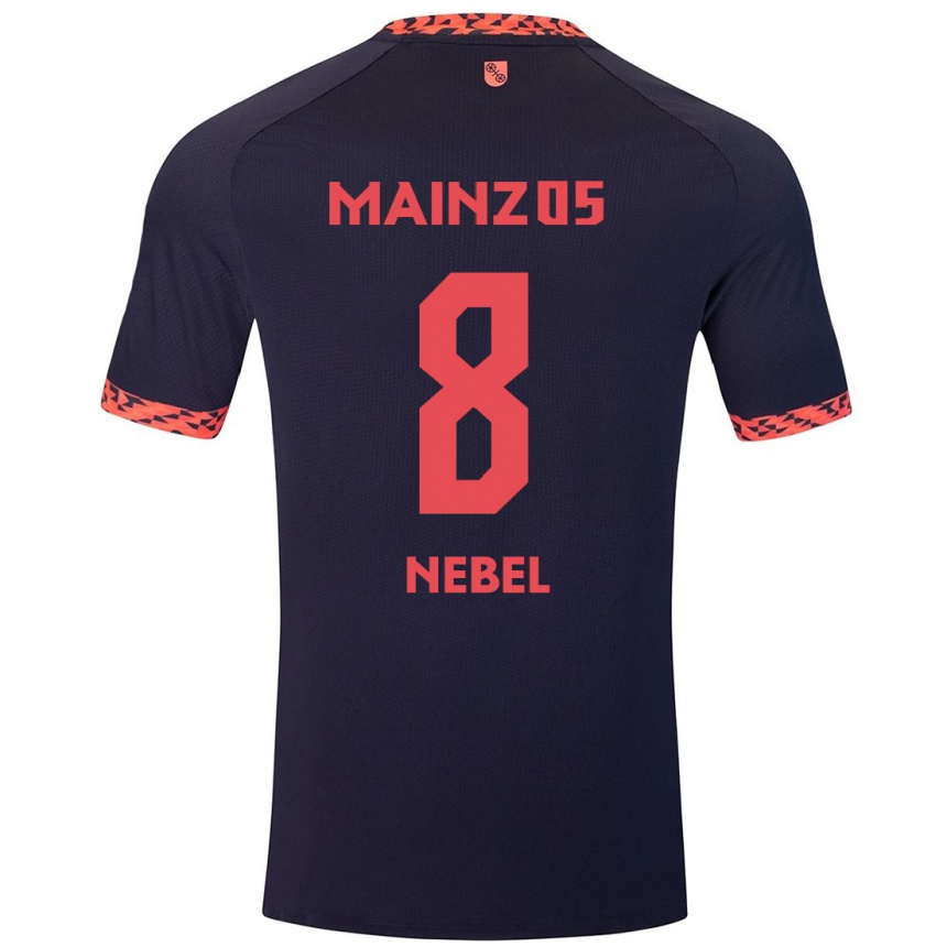 Men Football Paul Nebel #8 Blue Coral Red Away Jersey 2024/25 T-Shirt Uk