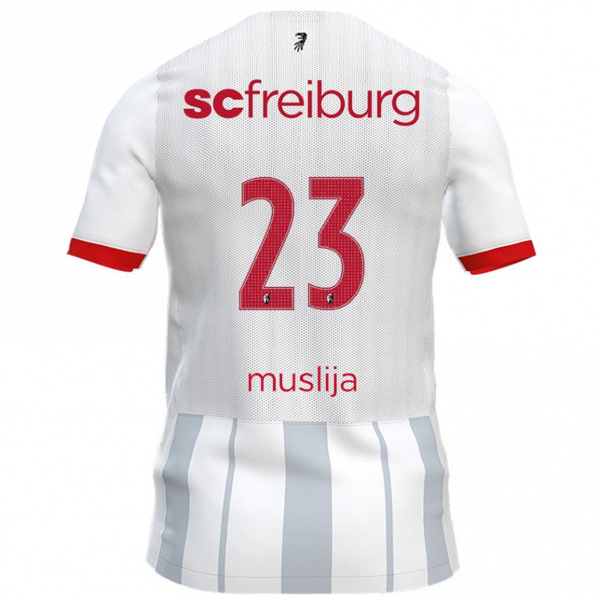 Men Football Florent Muslija #23 White Grey Away Jersey 2024/25 T-Shirt Uk