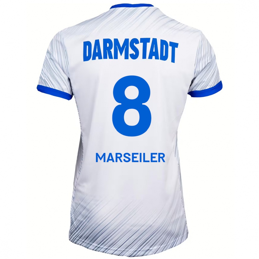 Men Football Luca Marseiler #8 White Blue Away Jersey 2024/25 T-Shirt Uk