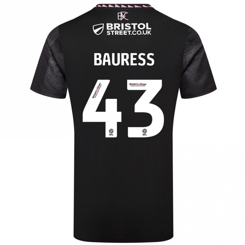 Men Football Joe Bauress #43 Black Away Jersey 2024/25 T-Shirt Uk