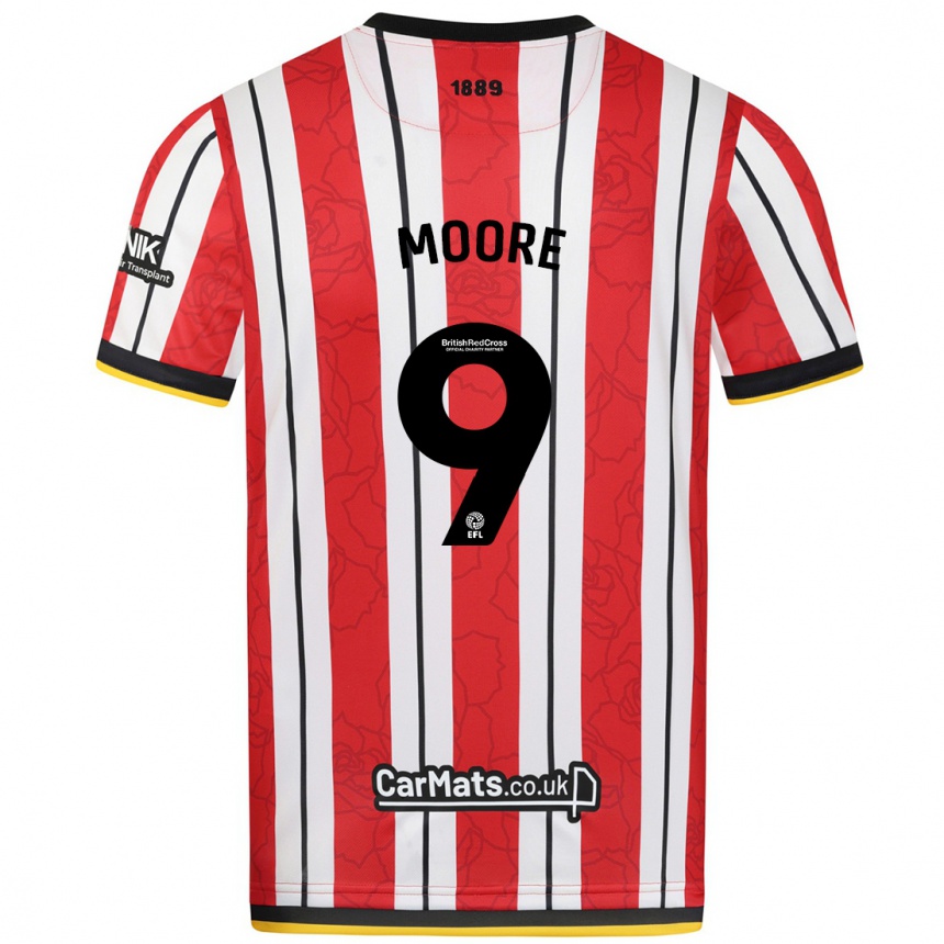 Women Football Kieffer Moore #9 Red White Stripes Home Jersey 2024/25 T-Shirt Uk