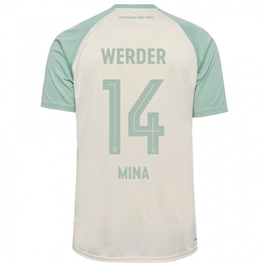 Women Football Johan Mina #14 Off-White Light Green Away Jersey 2024/25 T-Shirt Uk