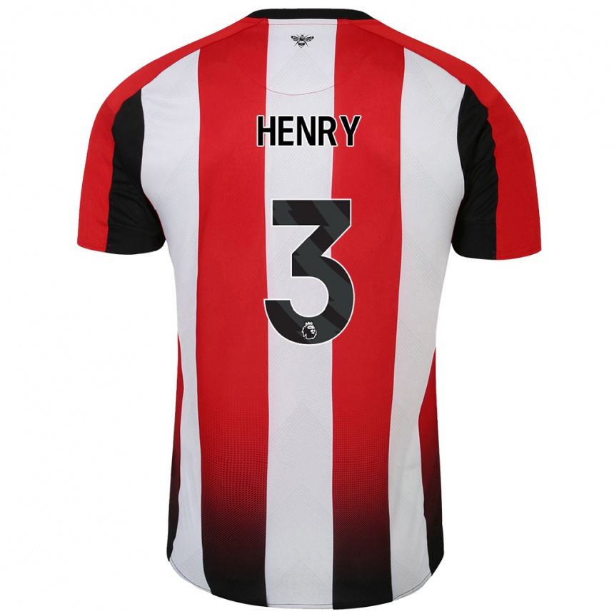 Kids Football Rico Henry #3 Red White Home Jersey 2024/25 T-Shirt Uk