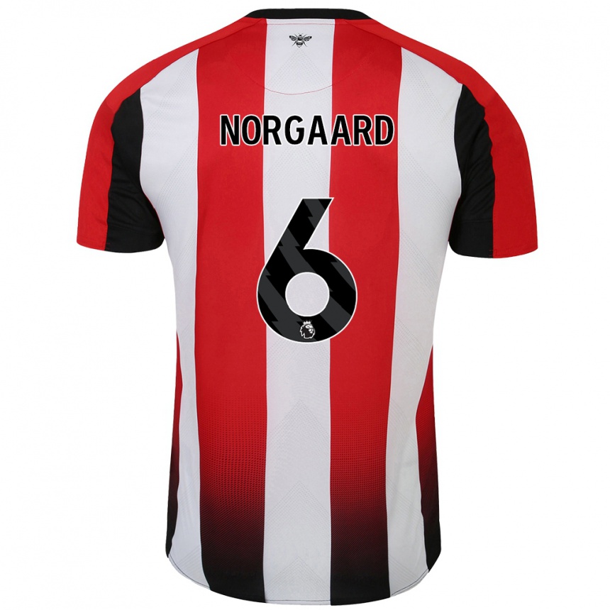 Kids Football Christian Nørgaard #6 Red White Home Jersey 2024/25 T-Shirt Uk