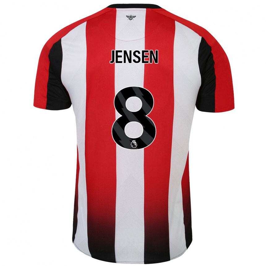 Kids Football Mathias Jensen #8 Red White Home Jersey 2024/25 T-Shirt Uk