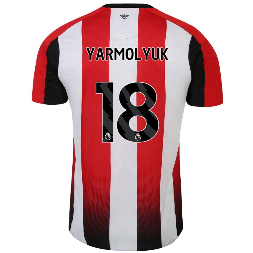 Kids Football Yegor Yarmolyuk #18 Red White Home Jersey 2024/25 T-Shirt Uk