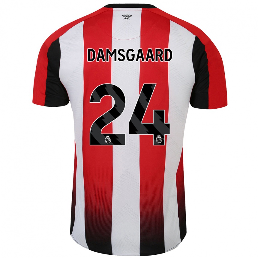 Kids Football Mikkel Damsgaard #24 Red White Home Jersey 2024/25 T-Shirt Uk