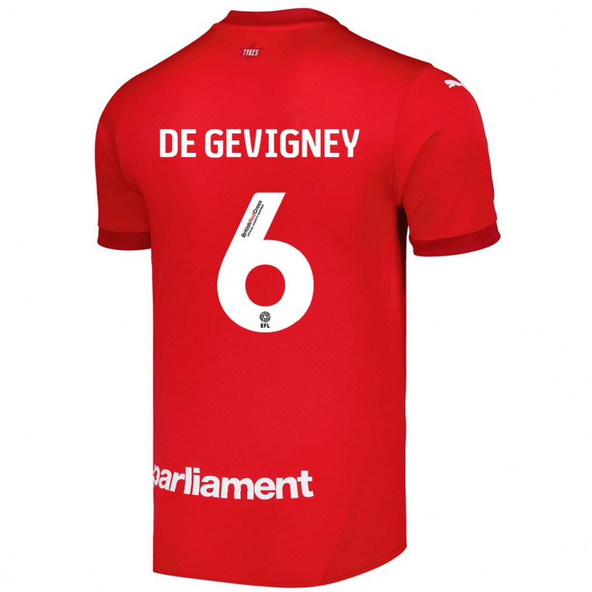 Kids Football Maël De Gevigney #6 Red Home Jersey 2024/25 T-Shirt Uk