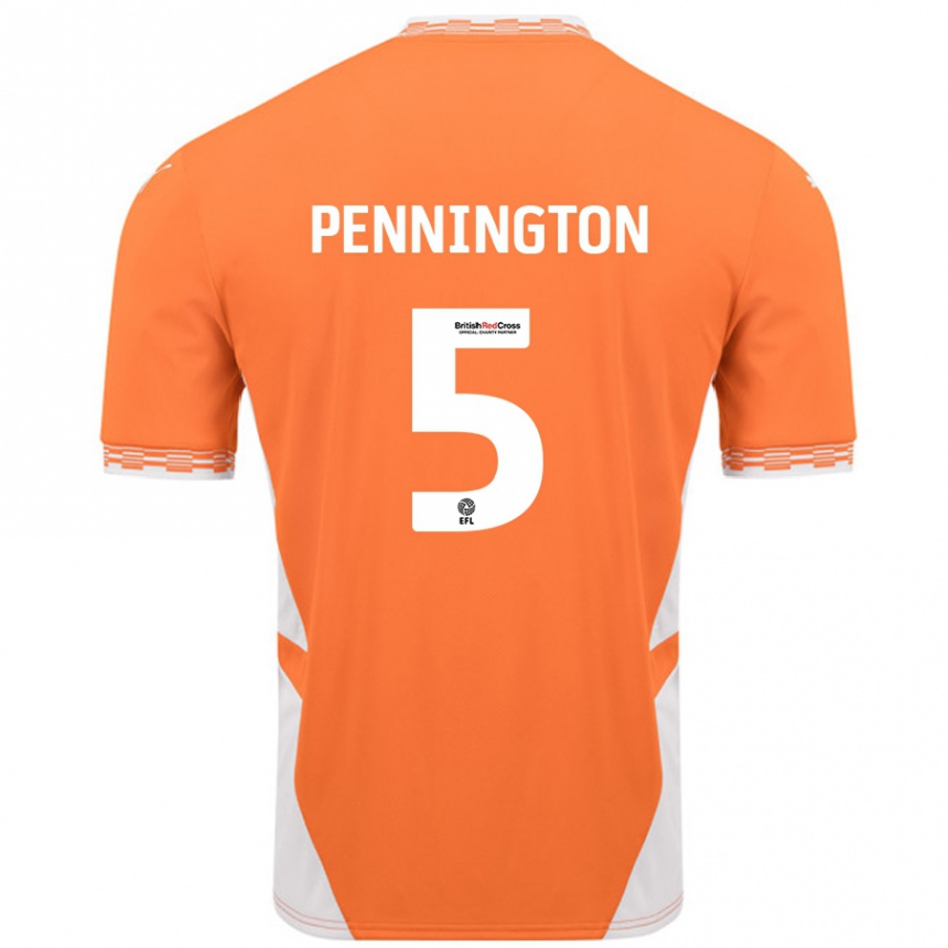 Kids Football Matthew Pennington #5 Orange White Home Jersey 2024/25 T-Shirt Uk