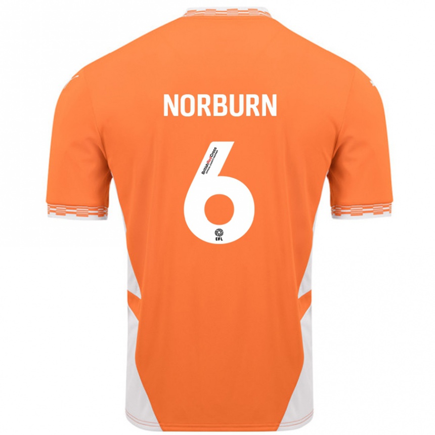 Kids Football Oliver Norburn #6 Orange White Home Jersey 2024/25 T-Shirt Uk