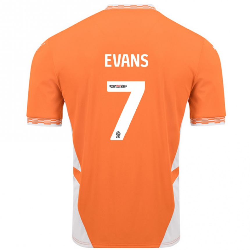 Kids Football Lee Evans #7 Orange White Home Jersey 2024/25 T-Shirt Uk