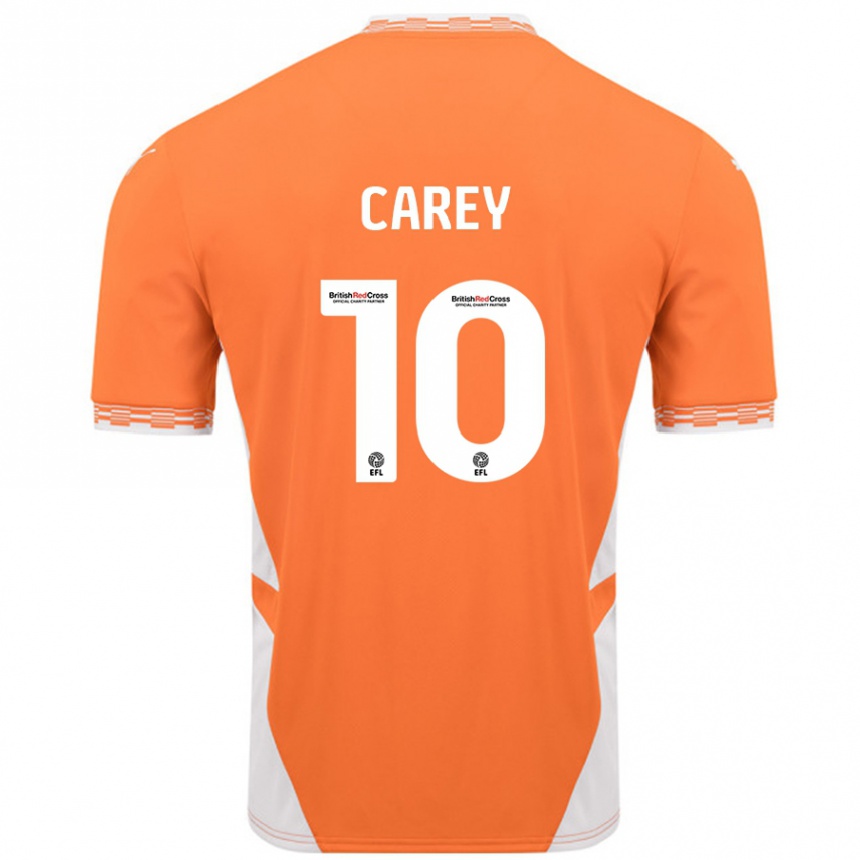 Kids Football Sonny Carey #10 Orange White Home Jersey 2024/25 T-Shirt Uk