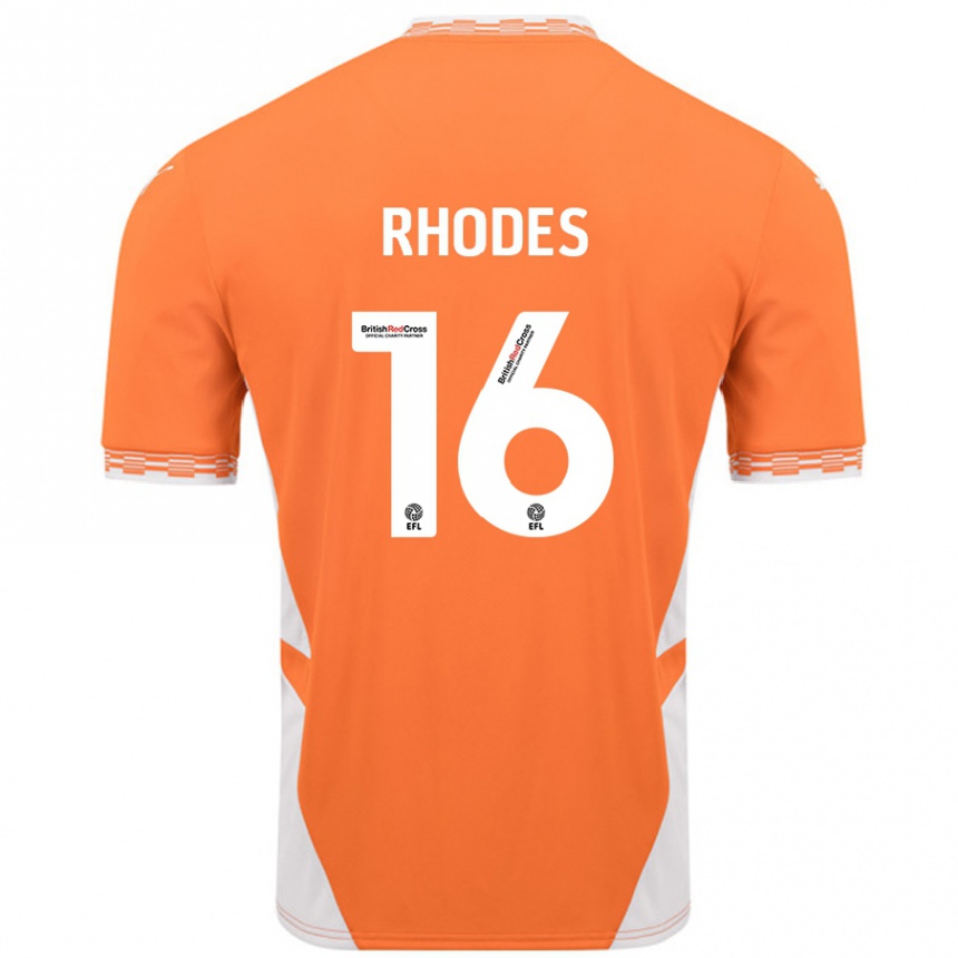 Kids Football Jordan Rhodes #16 Orange White Home Jersey 2024/25 T-Shirt Uk