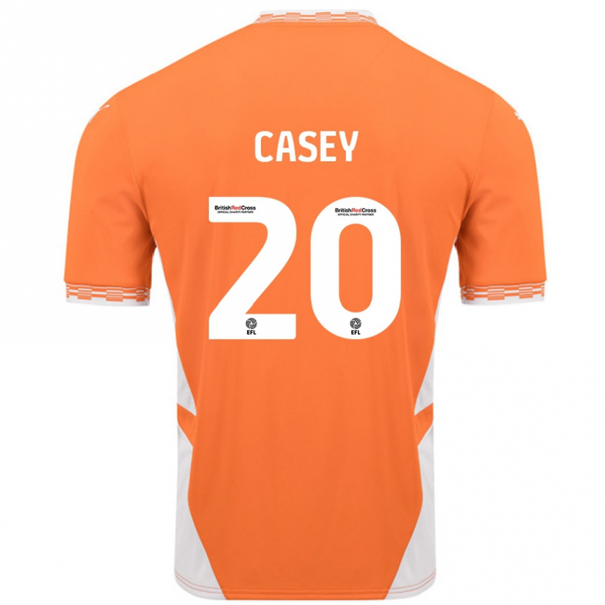 Kids Football Oliver Casey #20 Orange White Home Jersey 2024/25 T-Shirt Uk