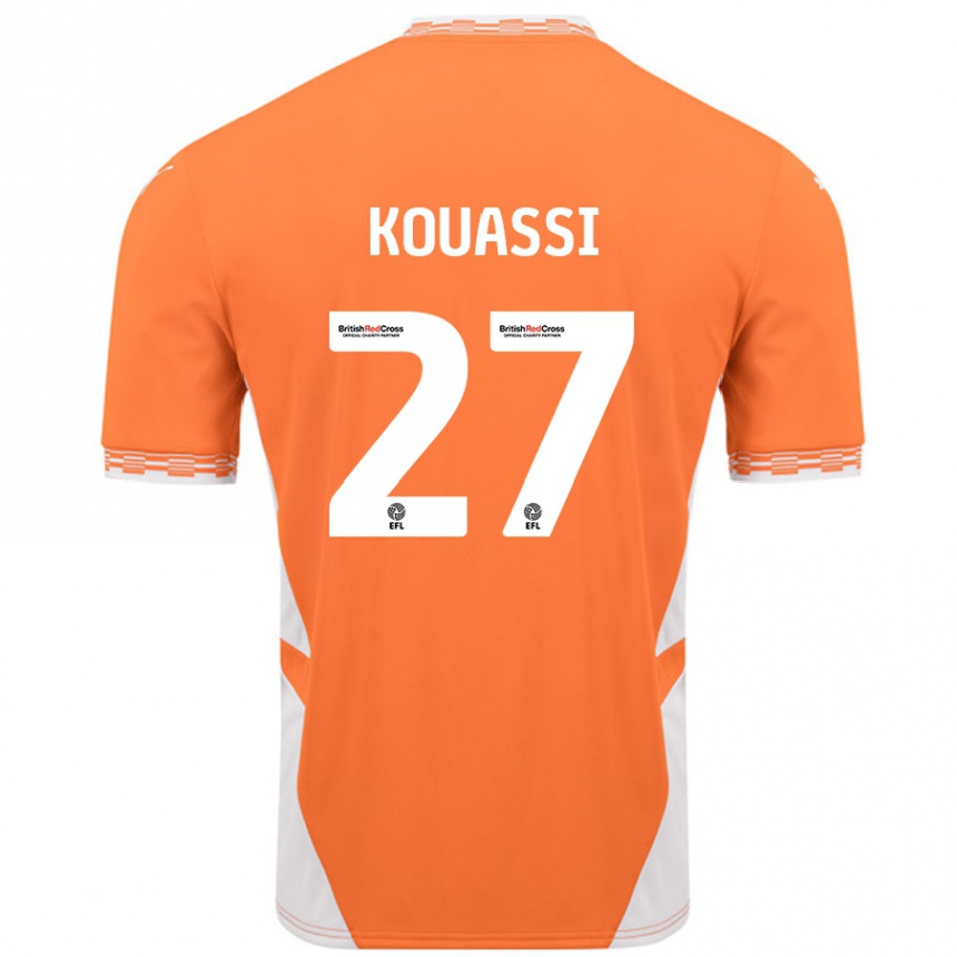 Kids Football Kylian Kouassi #27 Orange White Home Jersey 2024/25 T-Shirt Uk