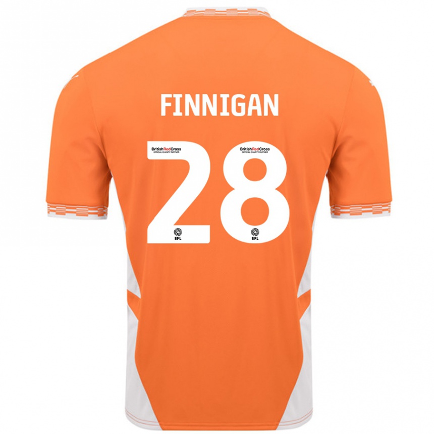 Kids Football Ryan Finnigan #28 Orange White Home Jersey 2024/25 T-Shirt Uk