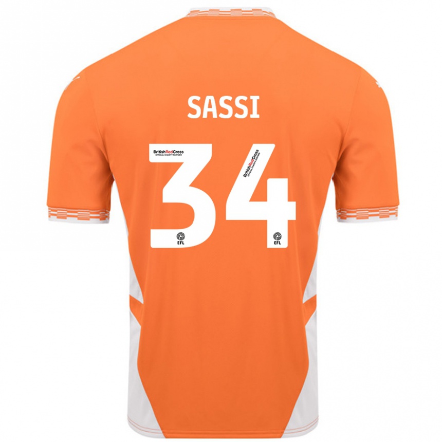 Kids Football Dan Sassi #34 Orange White Home Jersey 2024/25 T-Shirt Uk