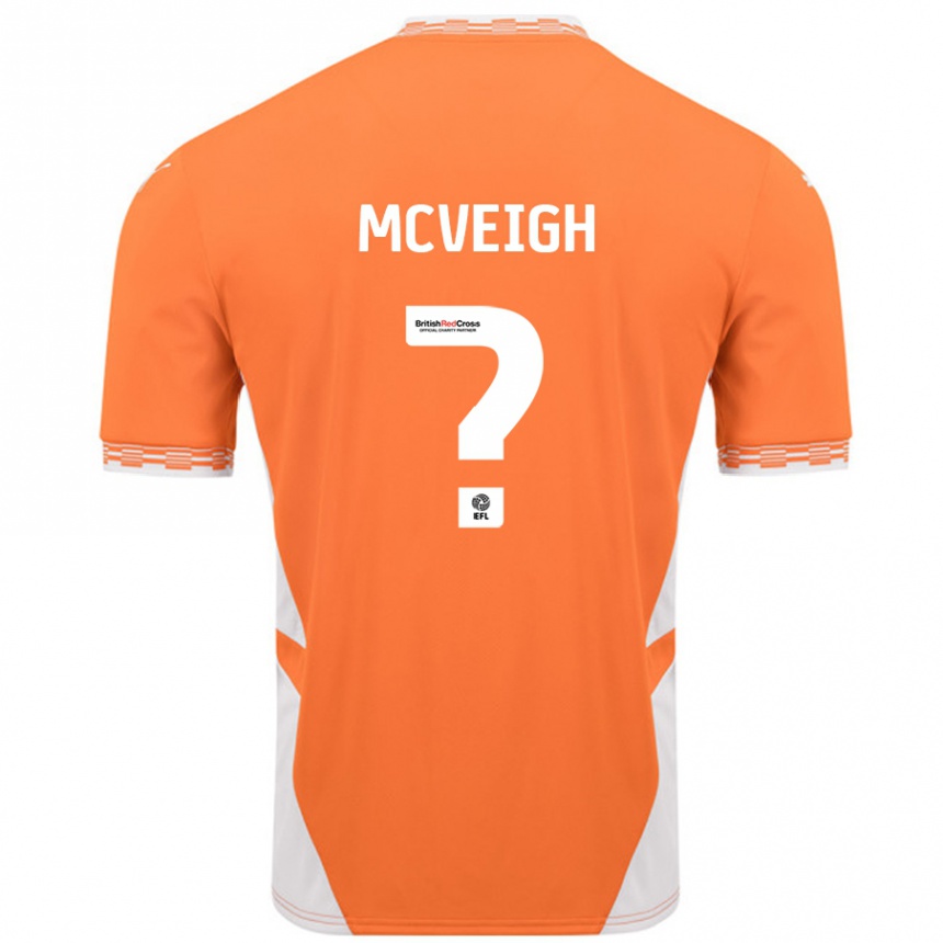 Kids Football Conor Mcveigh #0 Orange White Home Jersey 2024/25 T-Shirt Uk