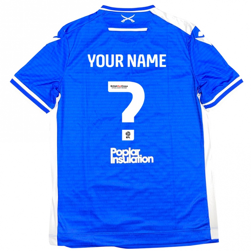 Kids Football Your Name #0 Blue White Home Jersey 2024/25 T-Shirt Uk