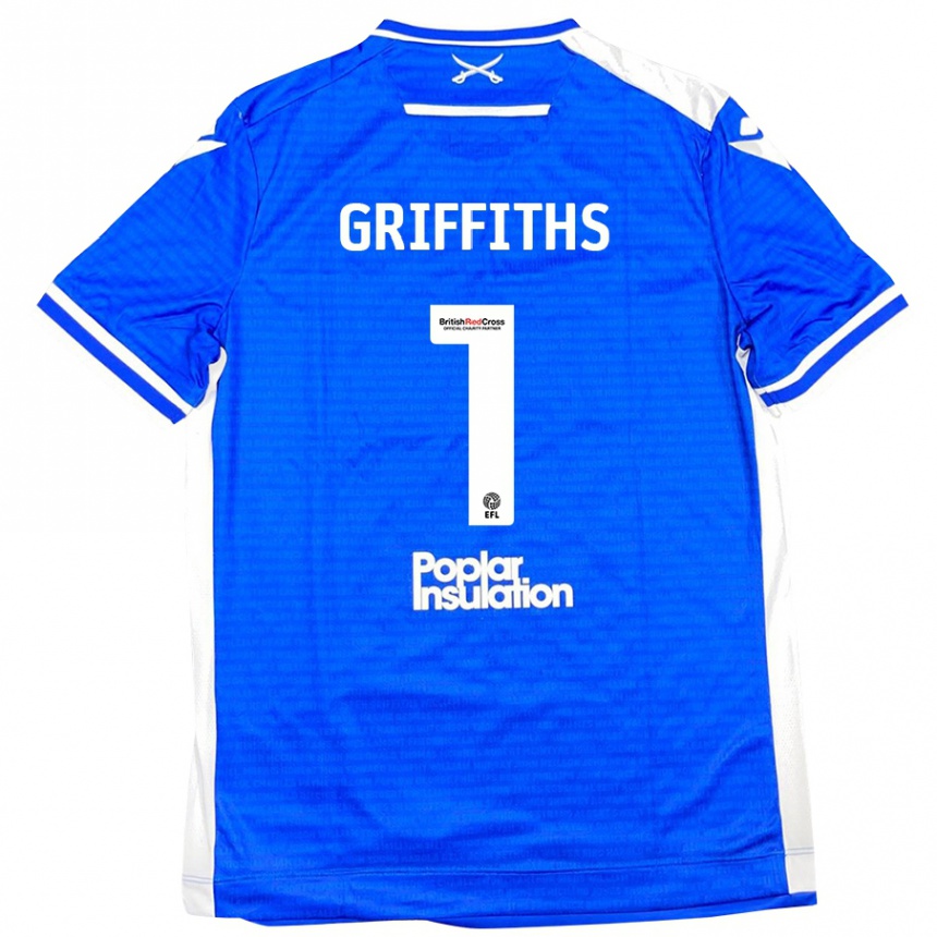 Kids Football Josh Griffiths #1 Blue White Home Jersey 2024/25 T-Shirt Uk