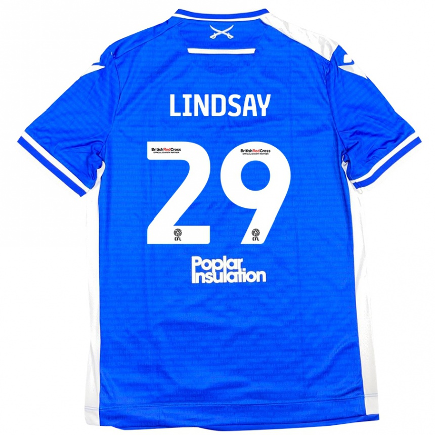 Kids Football Jamie Lindsay #29 Blue White Home Jersey 2024/25 T-Shirt Uk