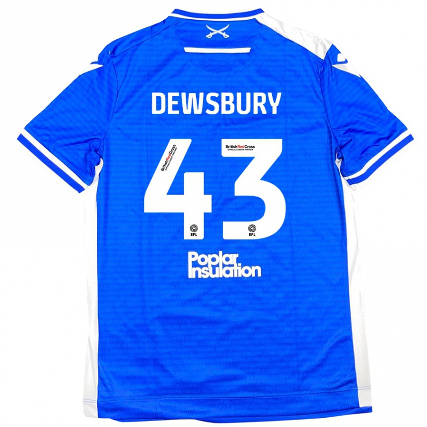 Kids Football Ollie Dewsbury #43 Blue White Home Jersey 2024/25 T-Shirt Uk