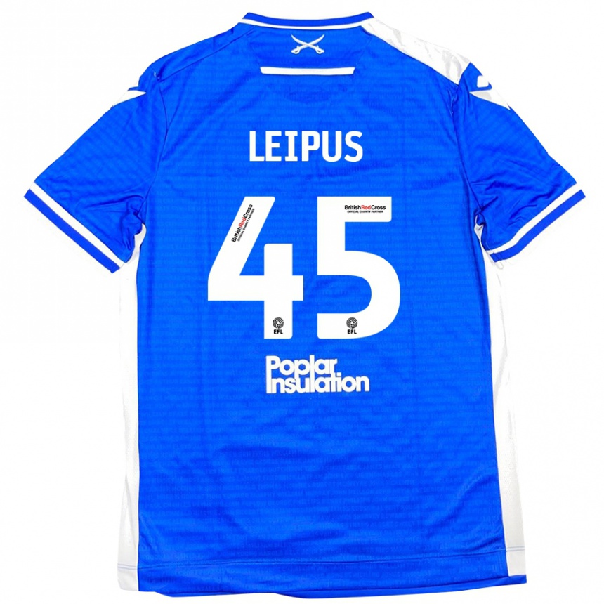 Kids Football Brooklyn Leipus #45 Blue White Home Jersey 2024/25 T-Shirt Uk