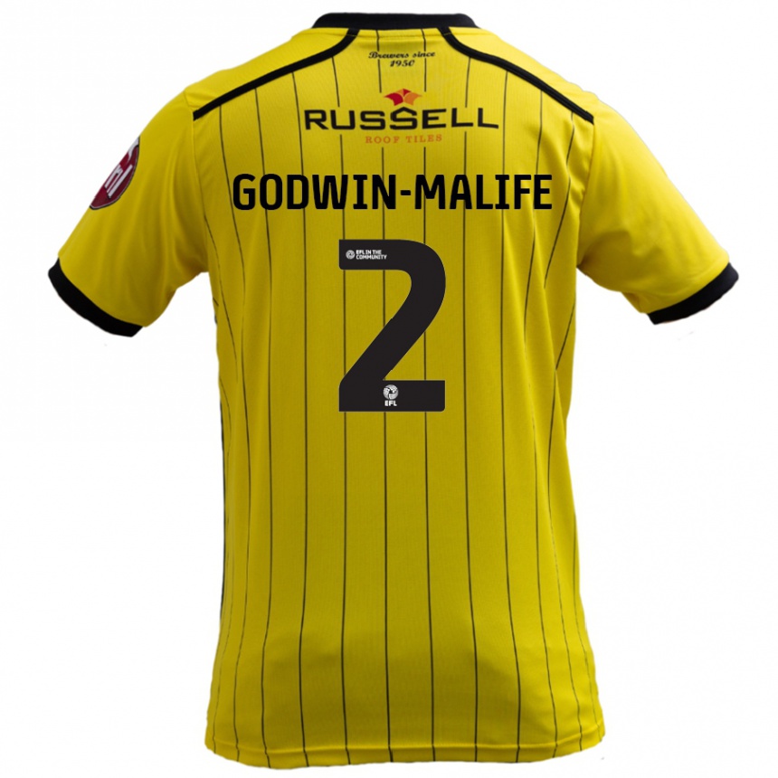 Kids Football Udoka Godwin-Malife #2 Yellow Home Jersey 2024/25 T-Shirt Uk