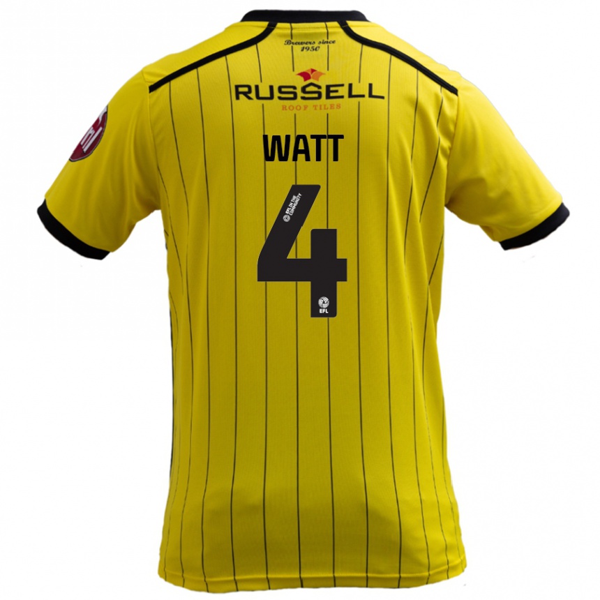 Kids Football Elliot Watt #4 Yellow Home Jersey 2024/25 T-Shirt Uk