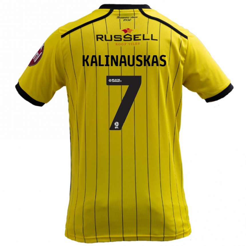 Kids Football Tomas Kalinauskas #7 Yellow Home Jersey 2024/25 T-Shirt Uk