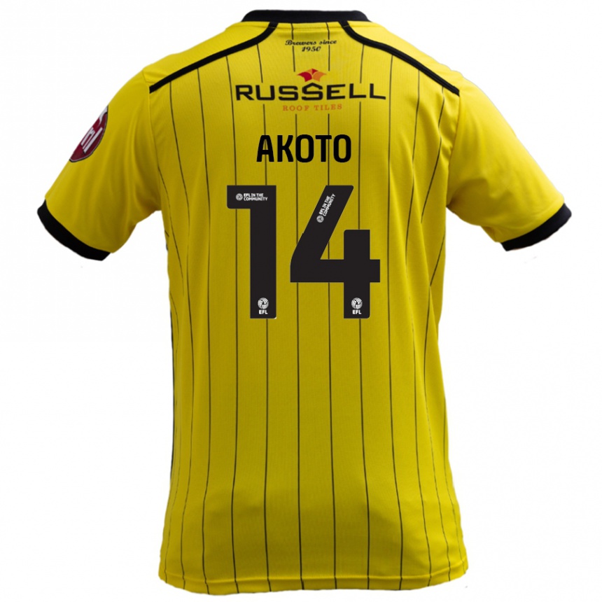 Kids Football Nick Akoto #14 Yellow Home Jersey 2024/25 T-Shirt Uk