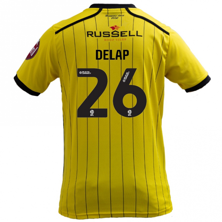 Kids Football Finn Delap #26 Yellow Home Jersey 2024/25 T-Shirt Uk