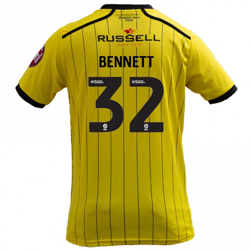 Kids Football Mason Bennett #32 Yellow Home Jersey 2024/25 T-Shirt Uk