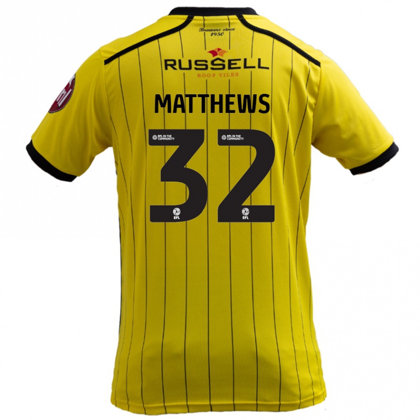 Kids Football Daniel Matthews #32 Yellow Home Jersey 2024/25 T-Shirt Uk