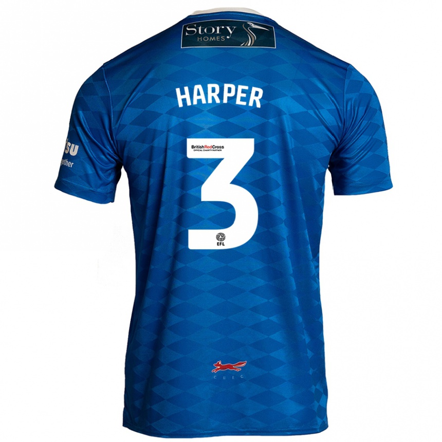 Kids Football Cameron Harper #3 Blue Home Jersey 2024/25 T-Shirt Uk